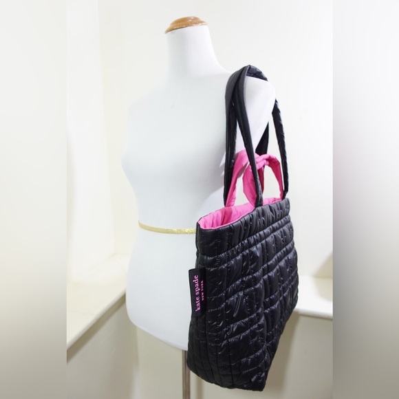Kate Spade Softwhere Quilted Black Pink Nylon Tote Computer Bag - Picture 4 of 12